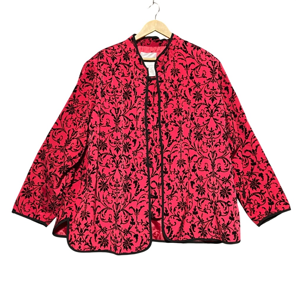 Susan Graver Style Red Black‎ Damask Print Jacket & Tank Set Plus Size 2X NWT